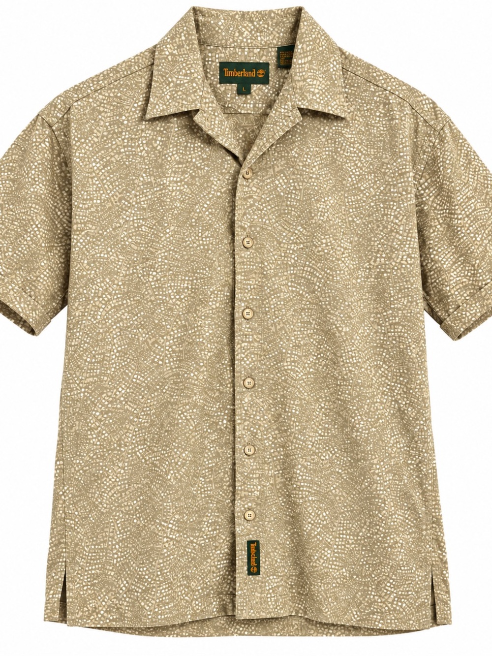 Timberland Short-Sleeve Printed Beige Button-Down Shirt